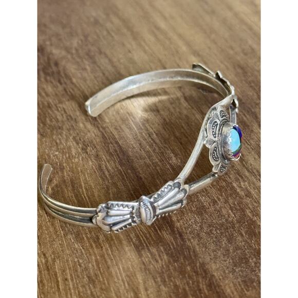 Navajo Sterling Multi Stone Inlay Cuff Bracelet Clarence Thomas C.T. 9.6g - Picture 6 of 11